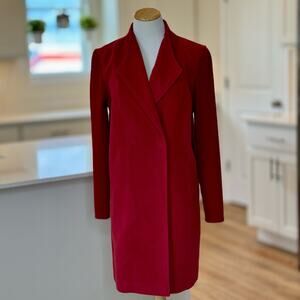 Kenneth Cole New York | Long Red Pea Coat with Rib Knit Sleeves